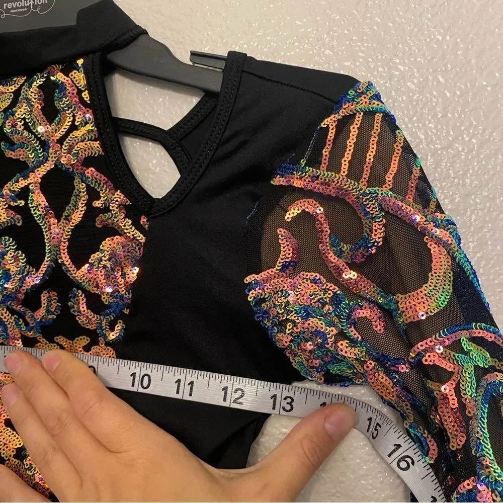 Curtain Call Dance Costume flying solo black sequin leotard J5513 CLA LC child